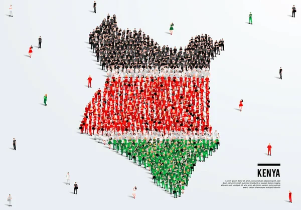 Kenya Carte Drapeau Grand Groupe Personnes Dans Forme Couleur Drapeau — Image vectorielle