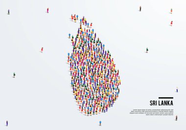 Sri Lanka Haritası. Sri Lanka Haritası 'nın şeklini oluşturmak için geniş bir grup insan oluşturur. vektör illüstrasyonu.