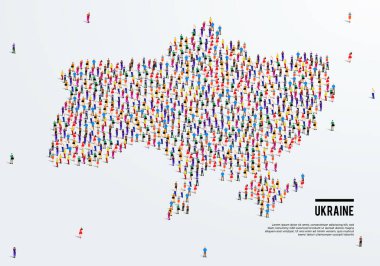 Ukrayna haritası. Ukrayna Haritası 'nı oluşturmak için geniş bir grup insan oluşturur. vektör illüstrasyonu.