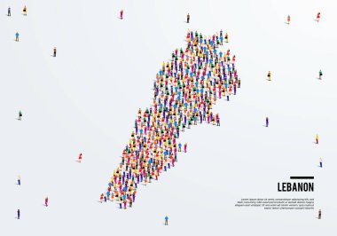 Lübnan Haritası. Lübnan Haritası 'nın şeklini oluşturmak için geniş bir grup insan oluşturur. vektör illüstrasyonu.