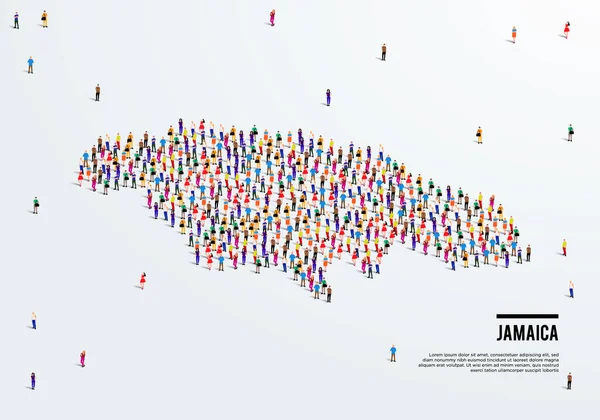 Mapa Jamajki Duża Grupa Ludzi Tworzy Kształt Mapy Jamajki Ilustracja — Wektor stockowy