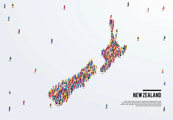 Mapa Nova Zelândia Grande Grupo Pessoas Formam Para Criar Uma — Vetor de Stock