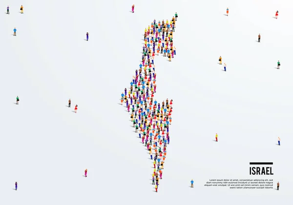 Mapa Izraela Duża Grupa Ludzi Tworzy Kształt Mapy Izraela Ilustracja — Wektor stockowy