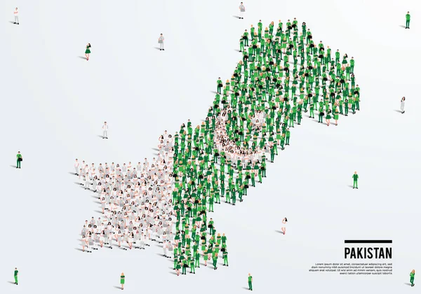 Mappa Bandiera Del Pakistan Grande Gruppo Persone Nella Forma Colore — Vettoriale Stock