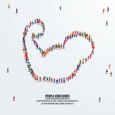 Güçlü güç ya da kaslı kol ya da pazı kavramı. Geniş bir grup insan güçlü bir kas kolu oluşturmak için şekilleniyor. Halkın ikon serisi. Vektör illüstrasyonu.