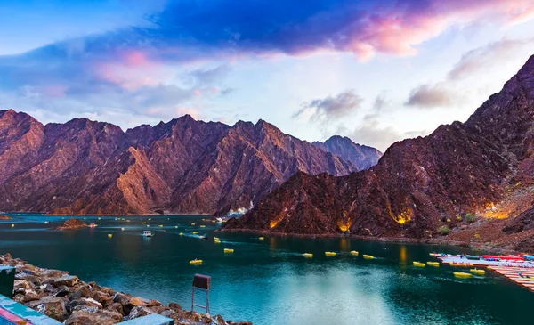 Prachtig Uitzicht Hatta Dam Lake Hajar Mountain Het Emiraat Dubai — Stockfoto