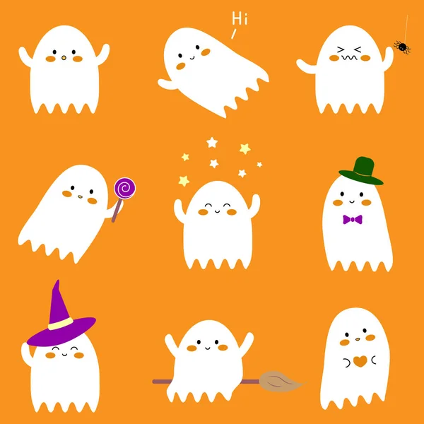 Halloween conjunto de fantasmas de dibujos animados divertidos lindo — Archivo Imágenes Vectoriales