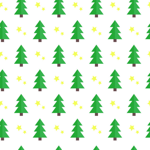 Бесшовный рождественский узор с елками и звездами
