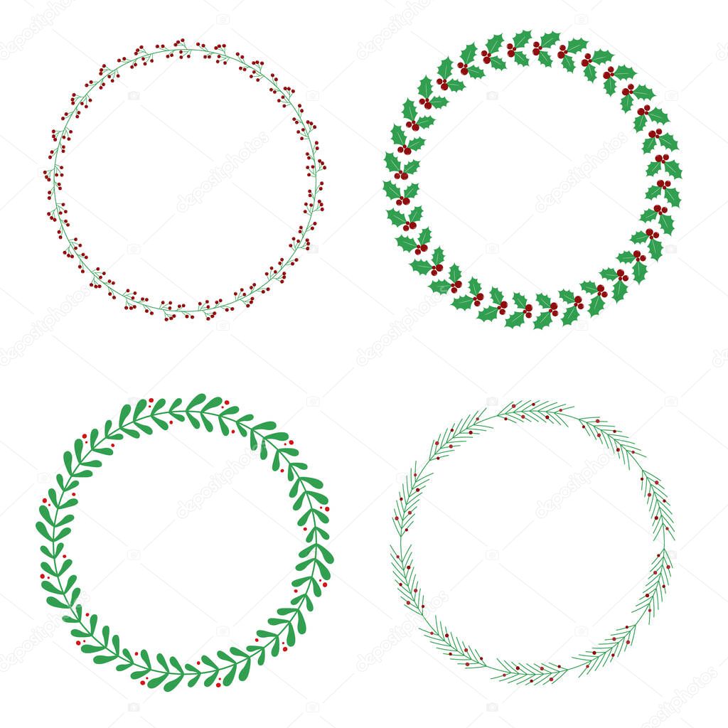 Christmas colorful floral wreath vector icons set