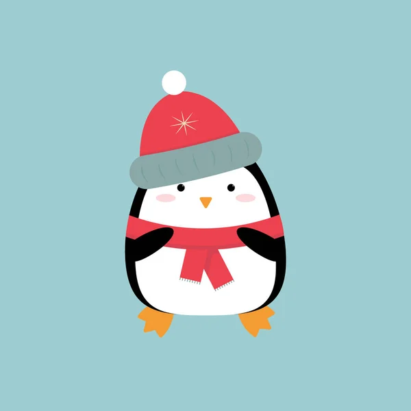 Lindo Pingüino Dibujos Animados Sombrero Bufanda — Vector de stock