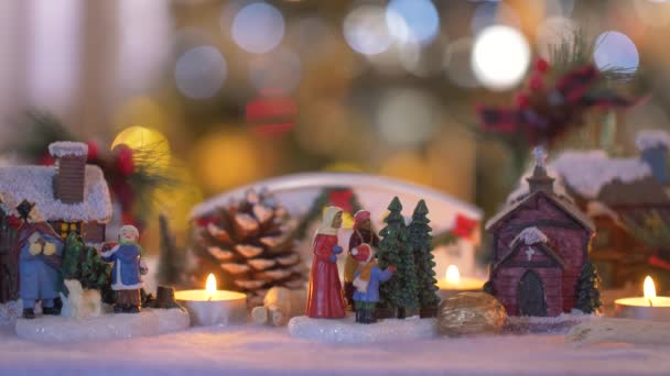 Kerst Stad Beeldhouwkunst Met Kaarsen Achtergrond — Stockvideo