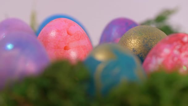 Primer Plano Colorido Huevos Pascua Girando — Vídeo de stock