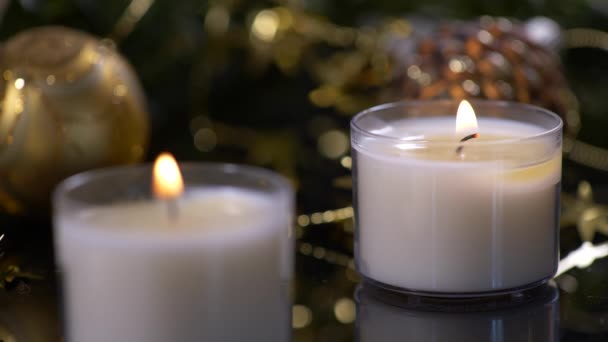 Velas Encendidas Fondo Navidad — Vídeos de Stock