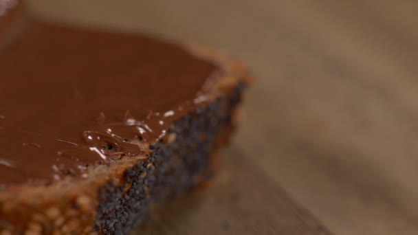 Pohled Čokoládovou Pomazánku Chlebové Pánvi Vlevo — Stock video