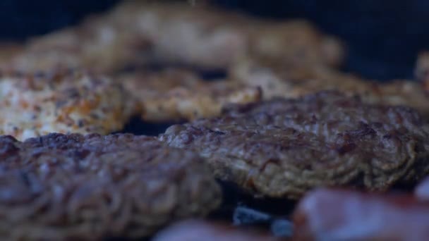 Close Meat Grill — Stock Video