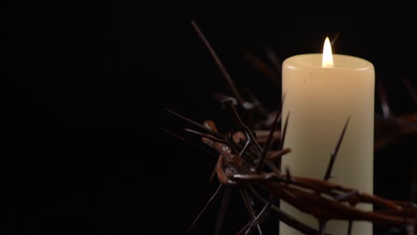 Close Candle Surrounded Crown Thorns — Stock video