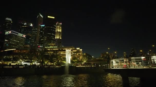 Vista Notturna Merlion Park Singapore — Video Stock