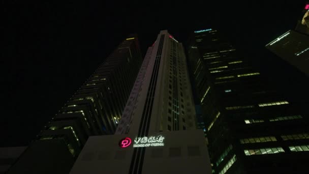 Nachtansicht Des Gebäudes Der Bank China Singapur — Stockvideo