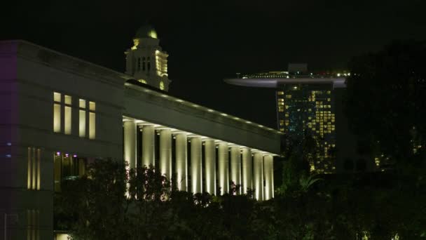 Marina Bay Sands Hotel Parliament Building Night — Stok Video