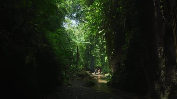 Turistas Fuera Del Cañón Tukad Cepung Cascada — Vídeos de Stock