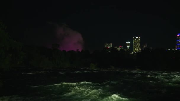 Nattutsikt Över Niagarafloden Sett Från Usa — Stockvideo