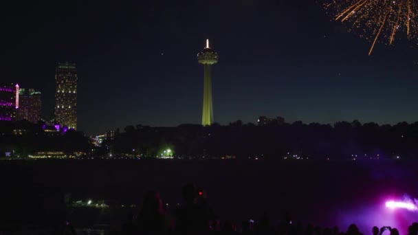 Nachtansicht Von Feuerwerk Den Niagarafällen — Stockvideo