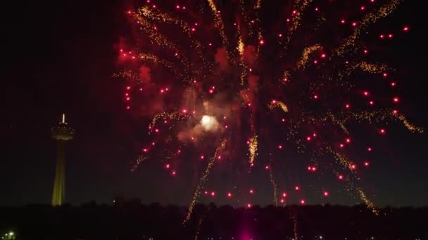 Pirotecnia Niagara Falls Ontario Por Noche — Vídeo de stock