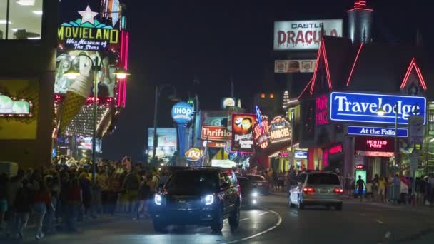 Walking Driving Clifton Hill Nighttime Niagara Fall — Stock Video