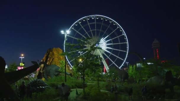 Vista Nocturna Del Skywheel Dinosaur Adventure Golf — Vídeos de Stock