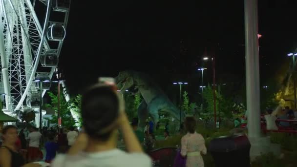 Fireworks Seen Dinosaur Adventure Golf Night — Stock Video
