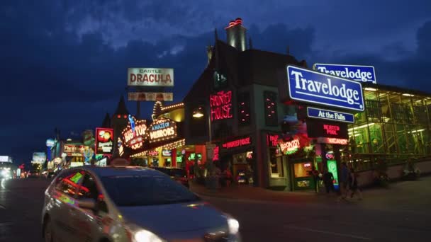 Walking Driving Clifton Hill Nighttime Niagara Fall — Stock video
