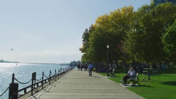 在安大略湖岸边休息的人 — 图库视频影像