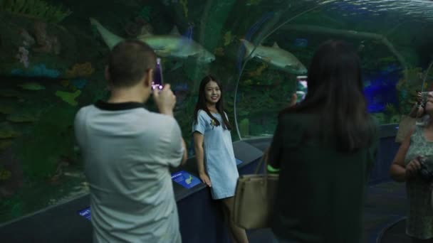 Poseeraa Haiden Kanssa Ripleyn Akvaariossa Kanadassa — kuvapankkivideo