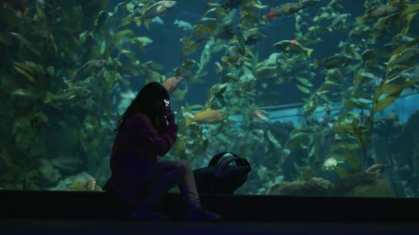 Menina Tirando Fotos Aquário Ripley Canadá — Vídeo de Stock