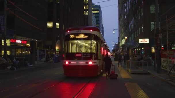 Tram Stopped Street Toronto — Stock Video