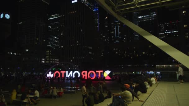 People Gathered Nathan Phillips Square Night — Stock Video