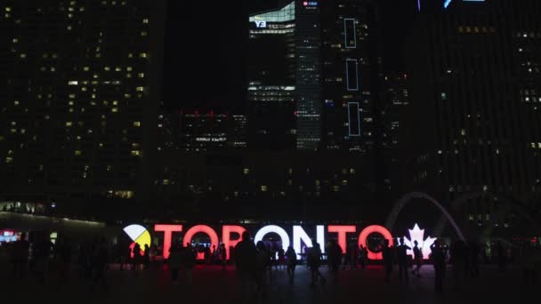 Toronto Sign Nathan Phillips Square Night — Stock Video