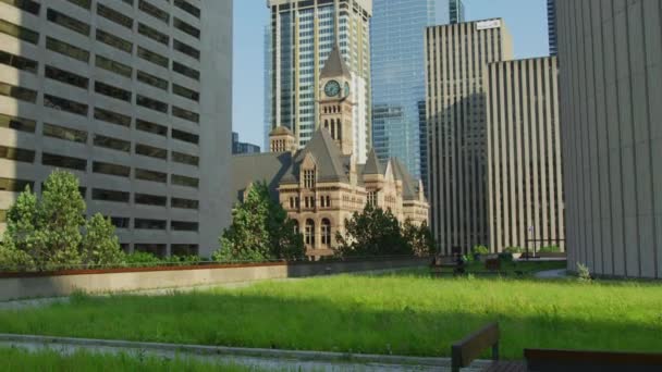 Стара Ратуша Торонто Оточена Сучасними Будівлями — стокове відео