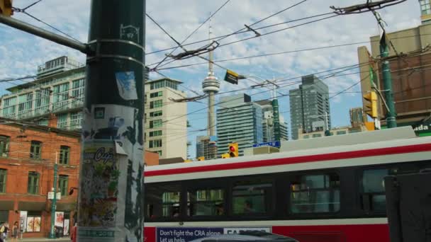 Tram Running Queen Street West Toronto — Stock Video