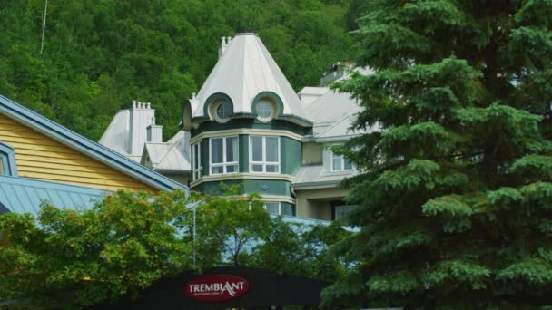 Edificio Detrás Las Ramas Verdes Mont Tremblant Resort — Vídeo de stock