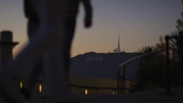日没時に見られるハリウッドサイン — ストック動画
