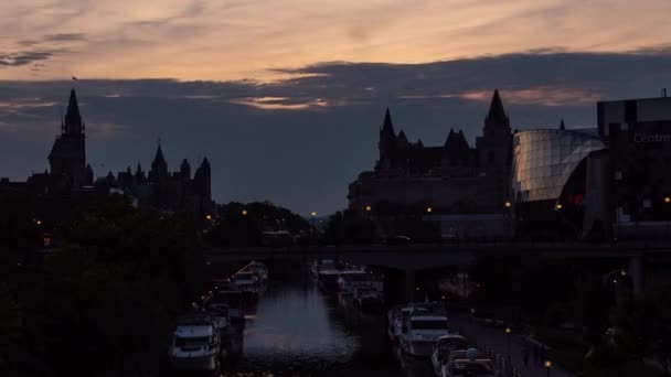 Timelapse Kanału Rideau Ottawie Nocy — Wideo stockowe