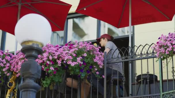 People Sitting Balcony Restaurant — Stockvideo