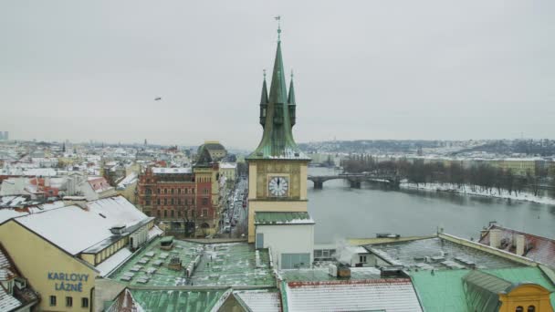 Torre Dell Orologio Una Giornata Invernale Praga — Video Stock