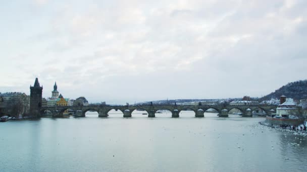 Charles Bridge Vltava River — Vídeo de stock