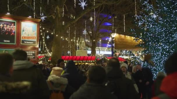 Weihnachtsmarkt Leicester Square London Der Nacht — Stockvideo