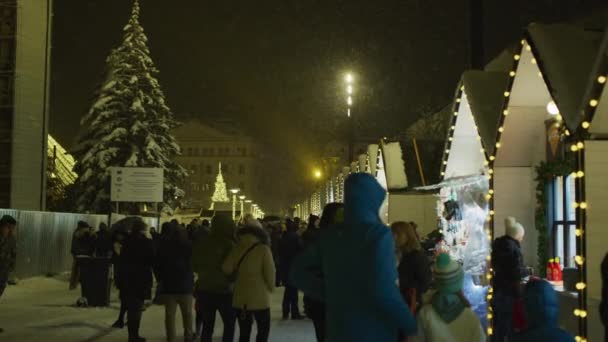 Människor Julmarknaden Cluj Napoca Natten — Stockvideo