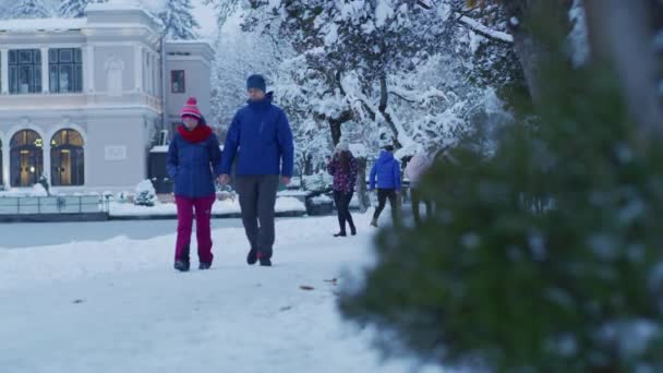 Pessoas Andando Central Park Cluj Napoca Inverno — Vídeo de Stock
