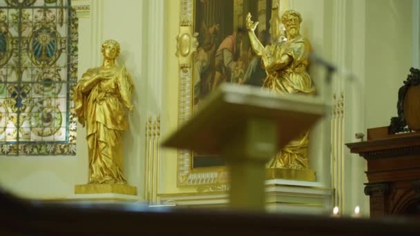 Estatuas Oro Catedral Basílica Nuestra Señora Quebec — Vídeo de stock