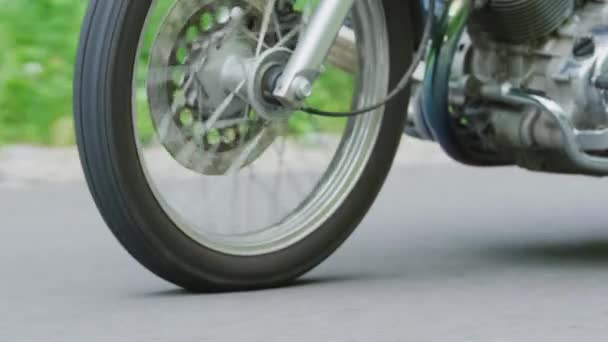 Front Wheel Running Motorcycle — Stock Video